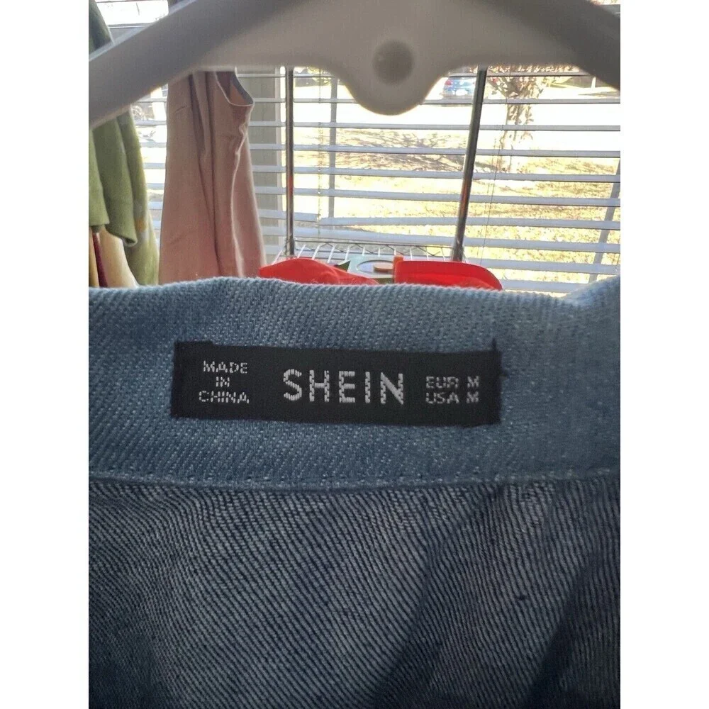 SHEIN Blue Cut And Sew Zip Up Crop Denim Jacket Size Medium Woman's